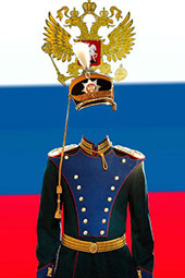 шаблон для фотошоп гусар, гусар на фоне флага России, молодой гусар