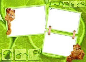 скачать детские рамки на 3 фото кот Гарфильд зеленый лайм