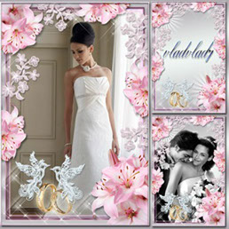 свадебная рамка для фото бесплатно с розовыми лилиями