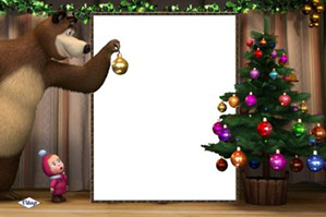 скачать детская рамка для фотошоп Маша и медведь встречают Новый год